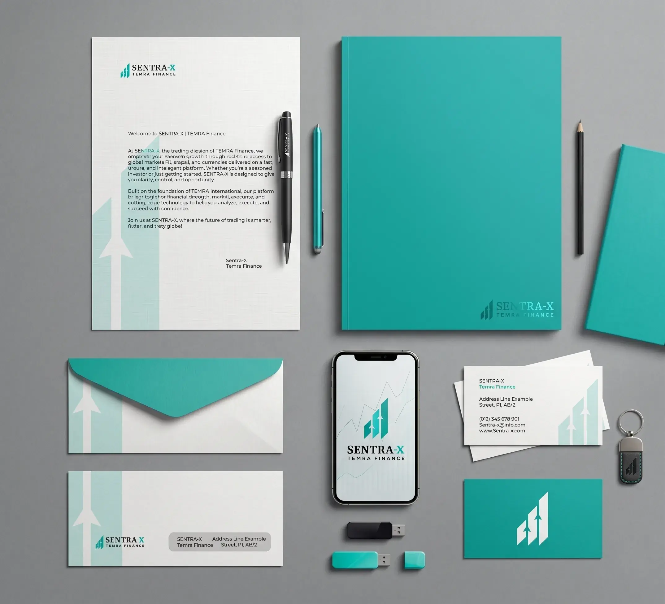 SentraX presentation card layout design by Khalil Grouz